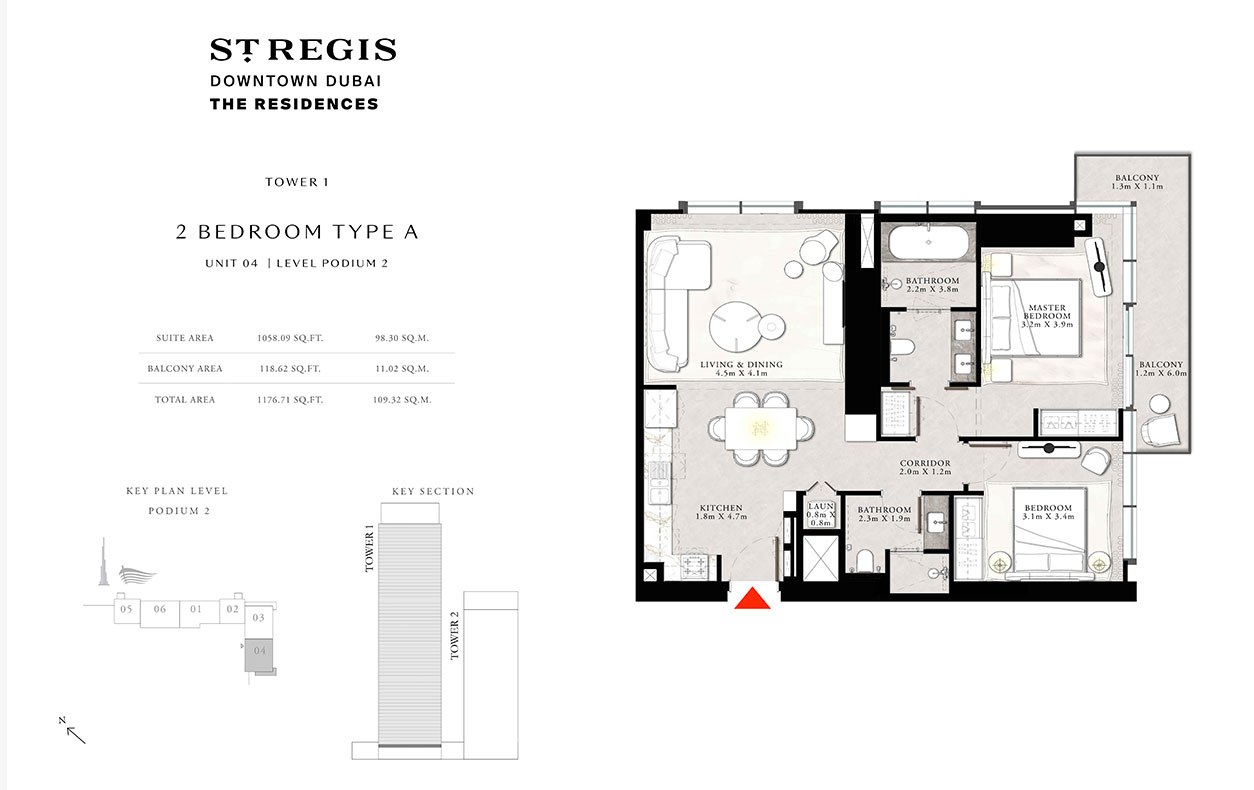 St. Regis The Residences Tower 1 2 BR , TYPE A, Unit 04
